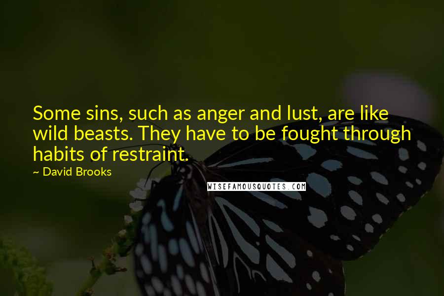 David Brooks Quotes: Some sins, such as anger and lust, are like wild beasts. They have to be fought through habits of restraint.
