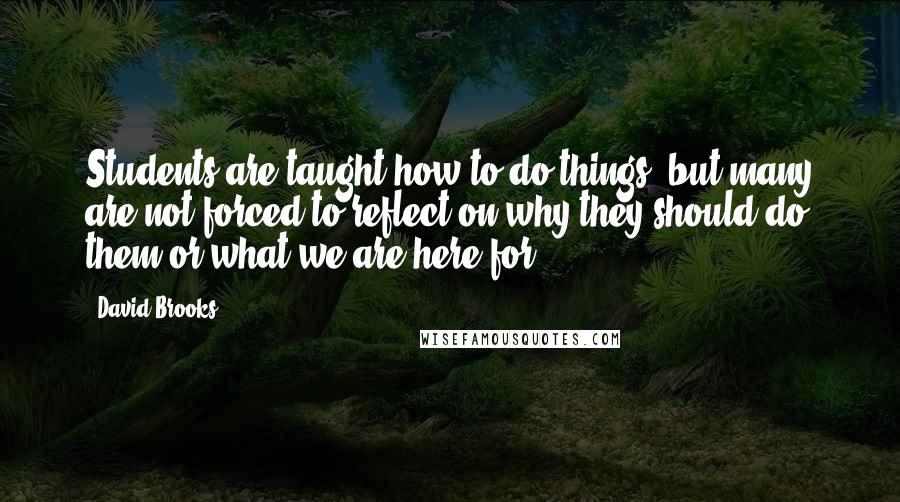 David Brooks Quotes: Students are taught how to do things, but many are not forced to reflect on why they should do them or what we are here for.