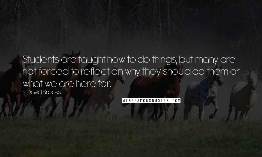 David Brooks Quotes: Students are taught how to do things, but many are not forced to reflect on why they should do them or what we are here for.