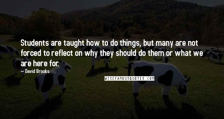 David Brooks Quotes: Students are taught how to do things, but many are not forced to reflect on why they should do them or what we are here for.