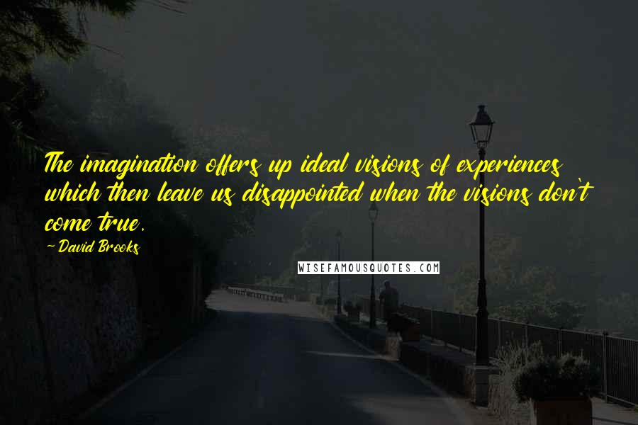 David Brooks Quotes: The imagination offers up ideal visions of experiences which then leave us disappointed when the visions don't come true.