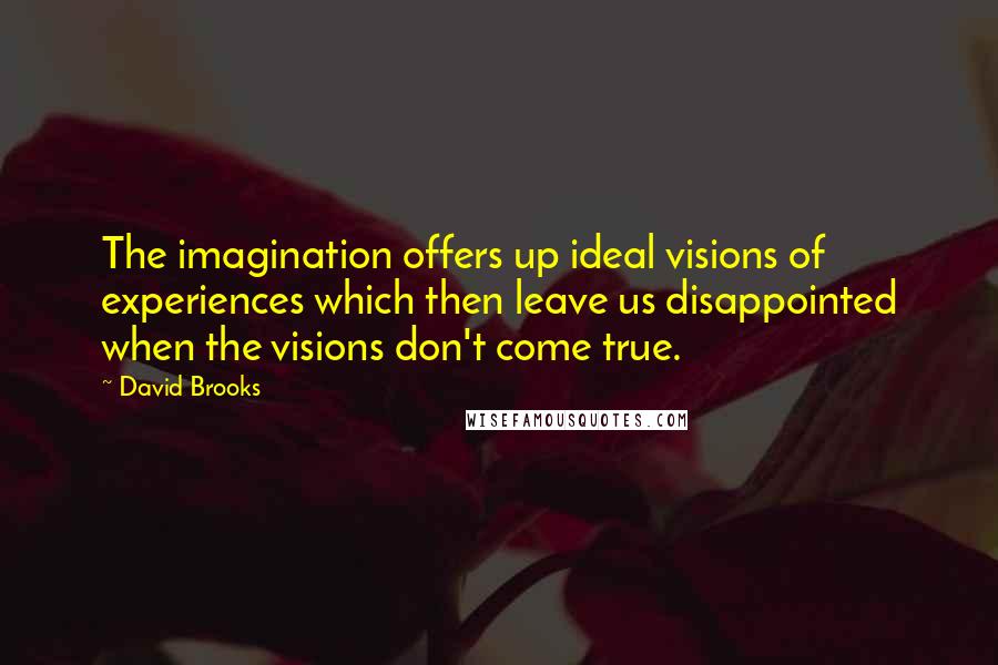 David Brooks Quotes: The imagination offers up ideal visions of experiences which then leave us disappointed when the visions don't come true.