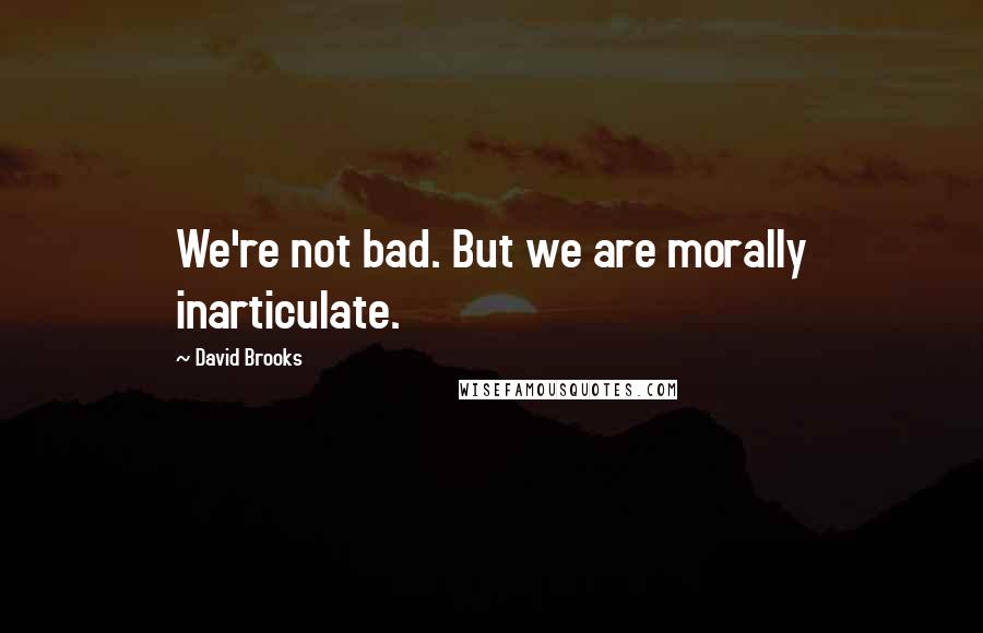 David Brooks Quotes: We're not bad. But we are morally inarticulate.