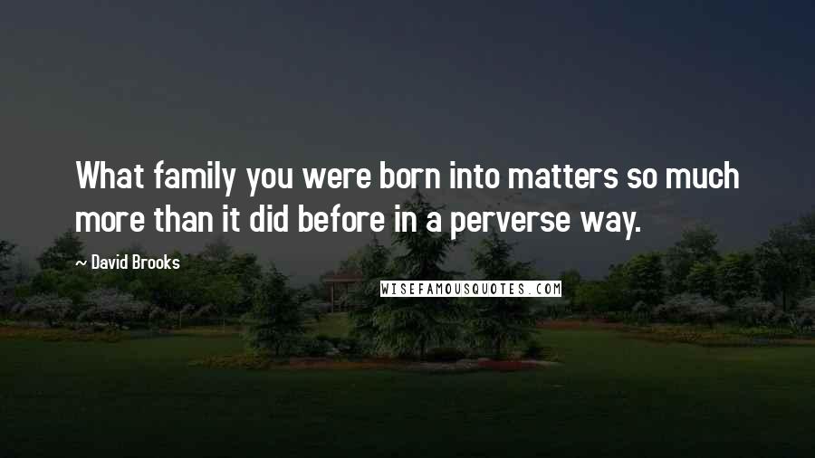 David Brooks Quotes: What family you were born into matters so much more than it did before in a perverse way.