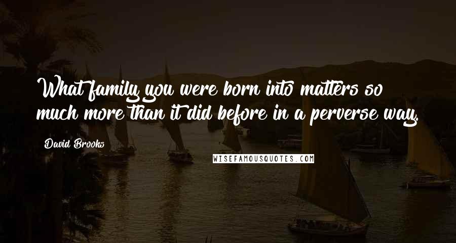 David Brooks Quotes: What family you were born into matters so much more than it did before in a perverse way.