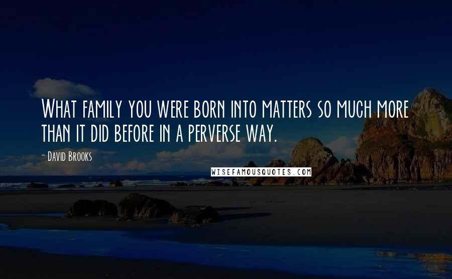 David Brooks Quotes: What family you were born into matters so much more than it did before in a perverse way.