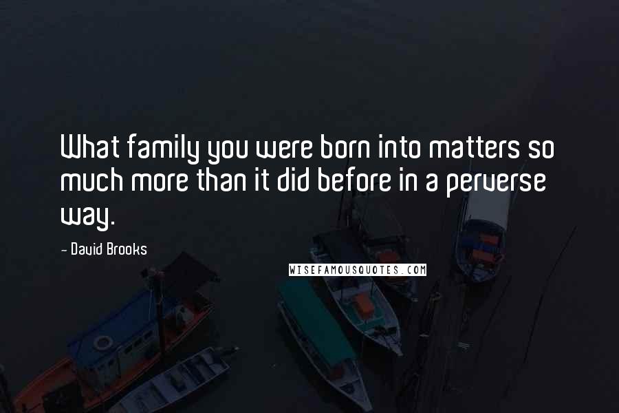 David Brooks Quotes: What family you were born into matters so much more than it did before in a perverse way.