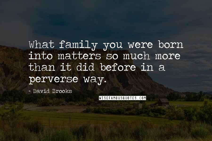 David Brooks Quotes: What family you were born into matters so much more than it did before in a perverse way.