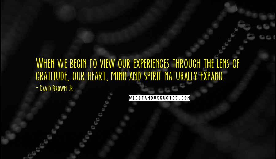 David Brown Jr. Quotes: When we begin to view our experiences through the lens of gratitude, our heart, mind and spirit naturally expand.