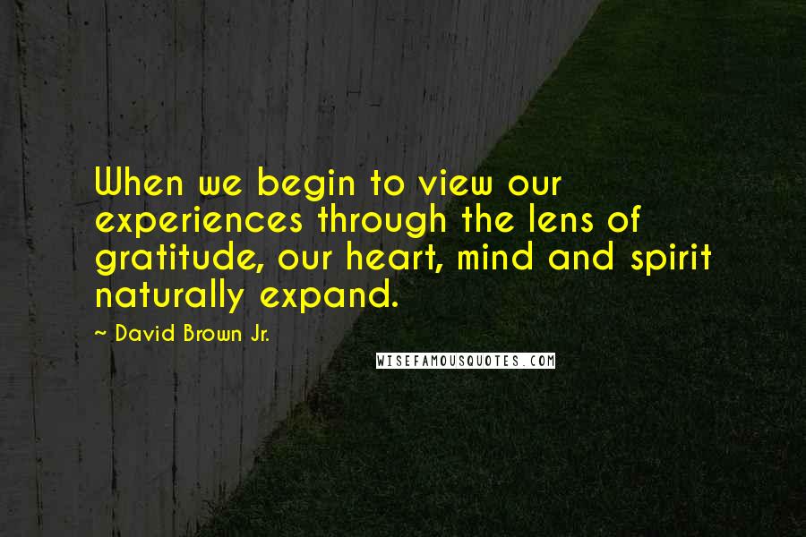 David Brown Jr. Quotes: When we begin to view our experiences through the lens of gratitude, our heart, mind and spirit naturally expand.