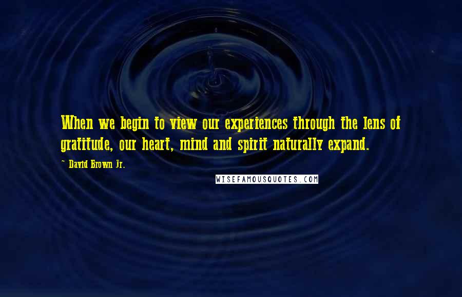 David Brown Jr. Quotes: When we begin to view our experiences through the lens of gratitude, our heart, mind and spirit naturally expand.