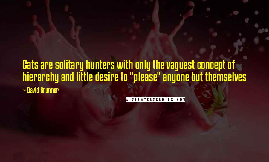 David Brunner Quotes: Cats are solitary hunters with only the vaguest concept of hierarchy and little desire to "please" anyone but themselves