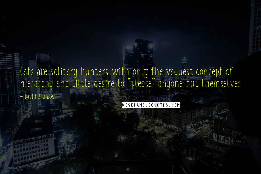 David Brunner Quotes: Cats are solitary hunters with only the vaguest concept of hierarchy and little desire to "please" anyone but themselves