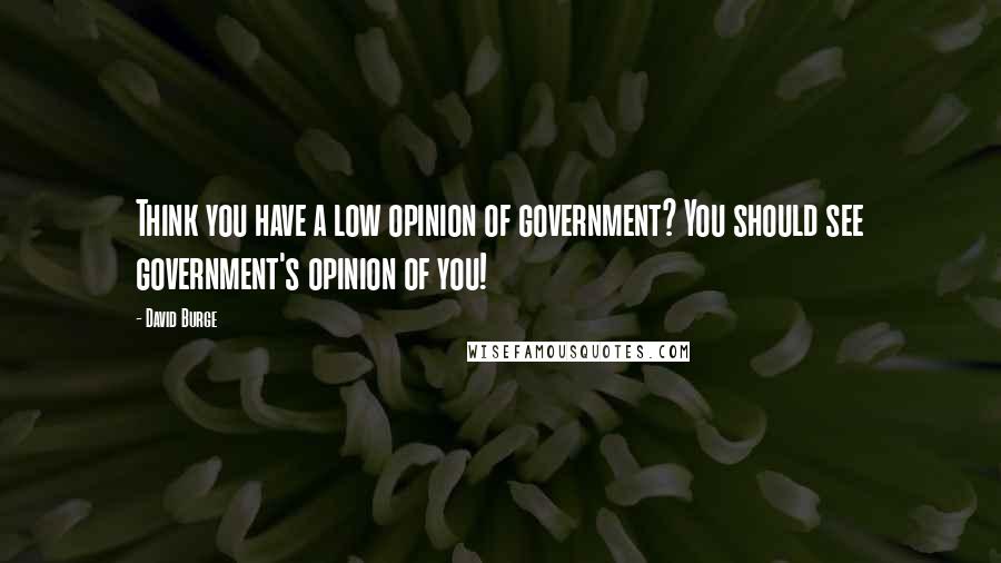 David Burge Quotes: Think you have a low opinion of government? You should see government's opinion of you!