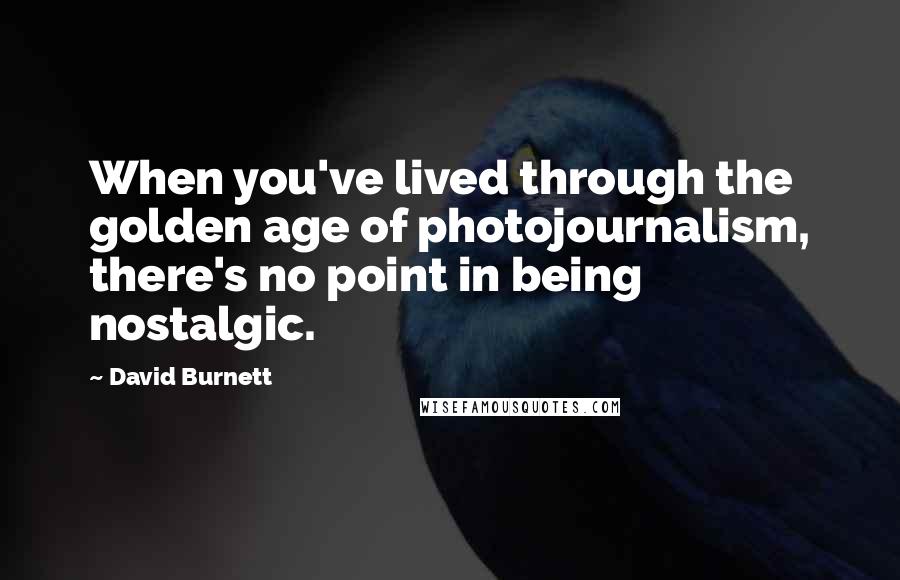 David Burnett Quotes: When you've lived through the golden age of photojournalism, there's no point in being nostalgic.