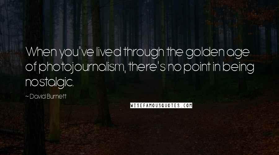 David Burnett Quotes: When you've lived through the golden age of photojournalism, there's no point in being nostalgic.