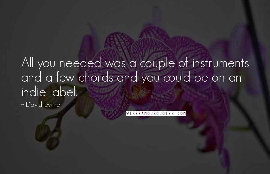 David Byrne Quotes: All you needed was a couple of instruments and a few chords and you could be on an indie label.