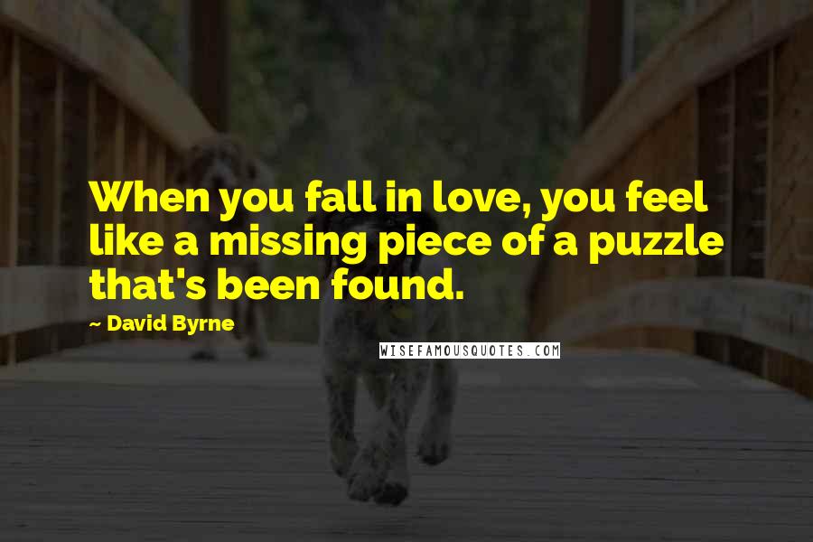 David Byrne Quotes: When you fall in love, you feel like a missing piece of a puzzle that's been found.