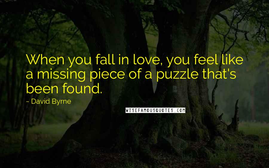 David Byrne Quotes: When you fall in love, you feel like a missing piece of a puzzle that's been found.