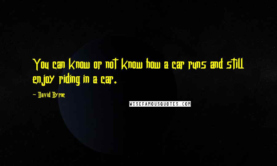 David Byrne Quotes: You can know or not know how a car runs and still enjoy riding in a car.