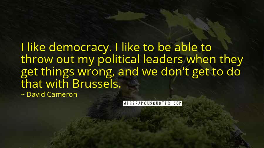 David Cameron Quotes: I like democracy. I like to be able to throw out my political leaders when they get things wrong, and we don't get to do that with Brussels.