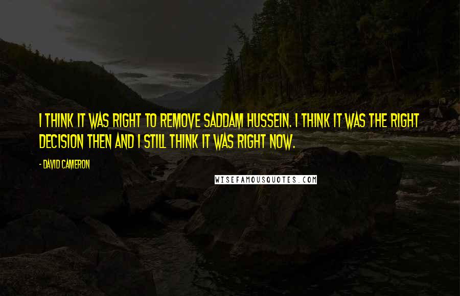 David Cameron Quotes: I think it was right to remove Saddam Hussein. I think it was the right decision then and I still think it was right now.