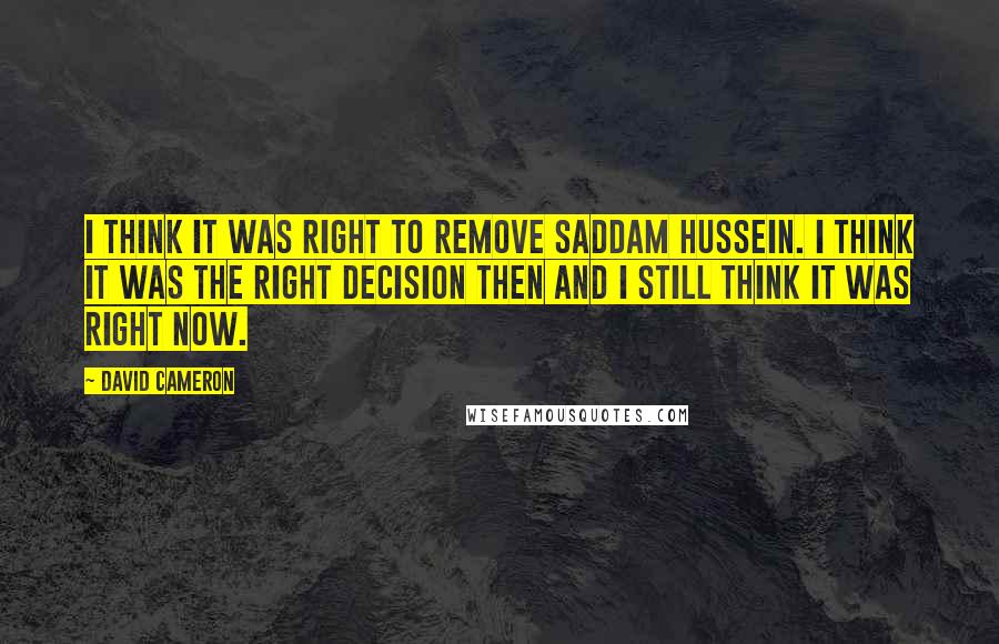 David Cameron Quotes: I think it was right to remove Saddam Hussein. I think it was the right decision then and I still think it was right now.