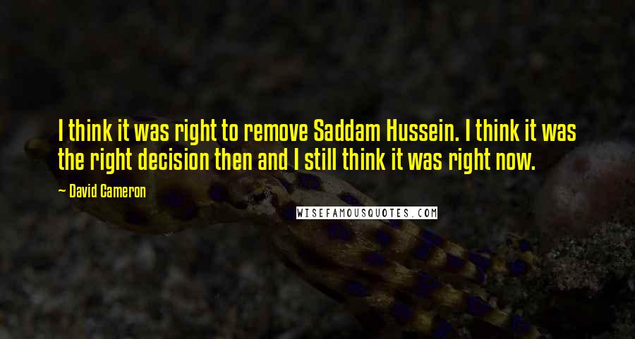 David Cameron Quotes: I think it was right to remove Saddam Hussein. I think it was the right decision then and I still think it was right now.