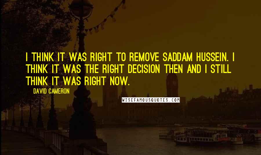 David Cameron Quotes: I think it was right to remove Saddam Hussein. I think it was the right decision then and I still think it was right now.