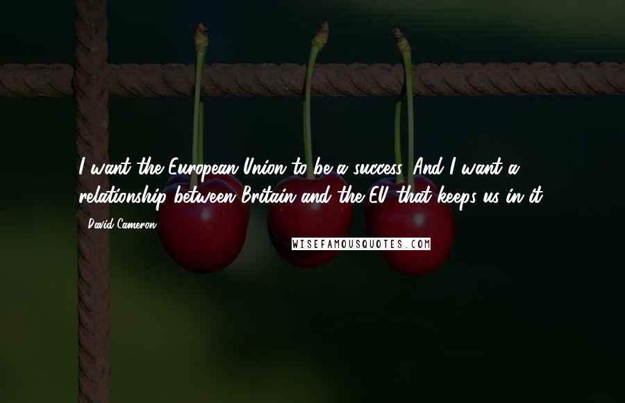 David Cameron Quotes: I want the European Union to be a success. And I want a relationship between Britain and the EU that keeps us in it.