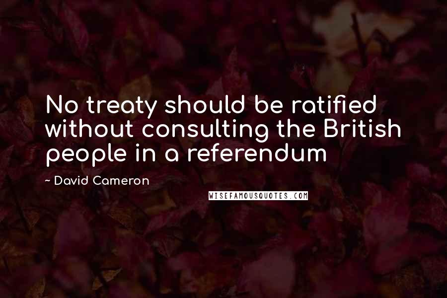 David Cameron Quotes: No treaty should be ratified without consulting the British people in a referendum