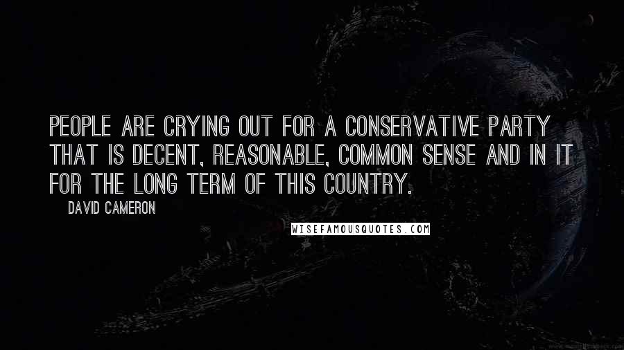 David Cameron Quotes: People are crying out for a Conservative Party that is decent, reasonable, common sense and in it for the long term of this country.