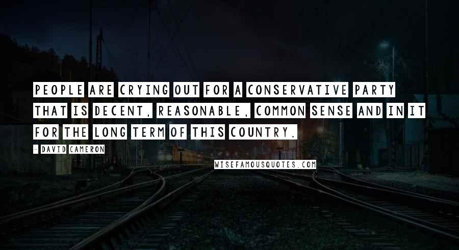 David Cameron Quotes: People are crying out for a Conservative Party that is decent, reasonable, common sense and in it for the long term of this country.