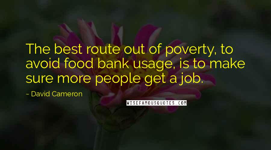 David Cameron Quotes: The best route out of poverty, to avoid food bank usage, is to make sure more people get a job.