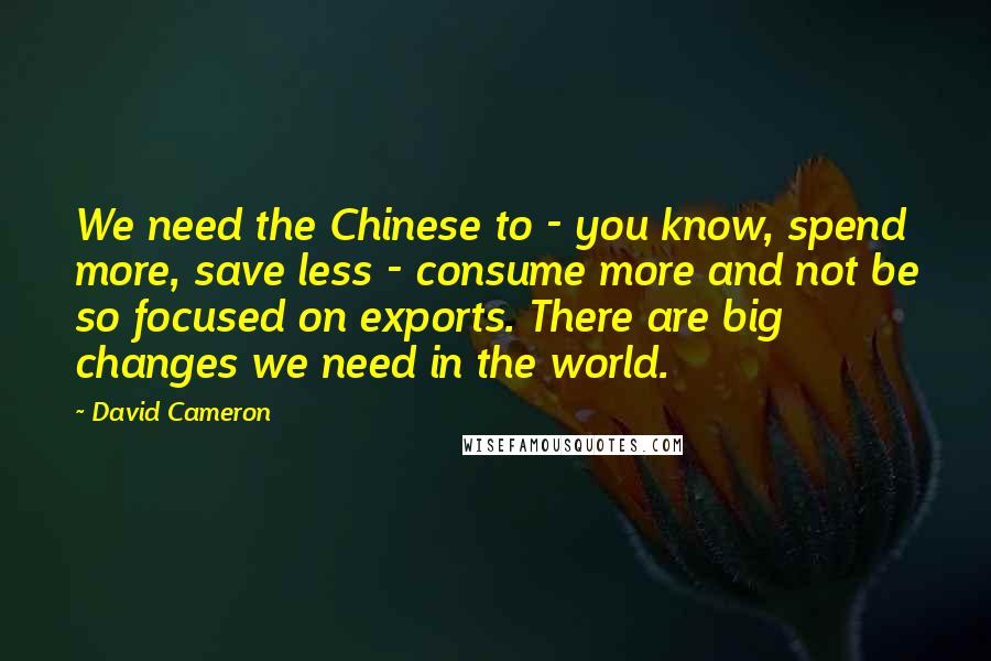 David Cameron Quotes: We need the Chinese to - you know, spend more, save less - consume more and not be so focused on exports. There are big changes we need in the world.