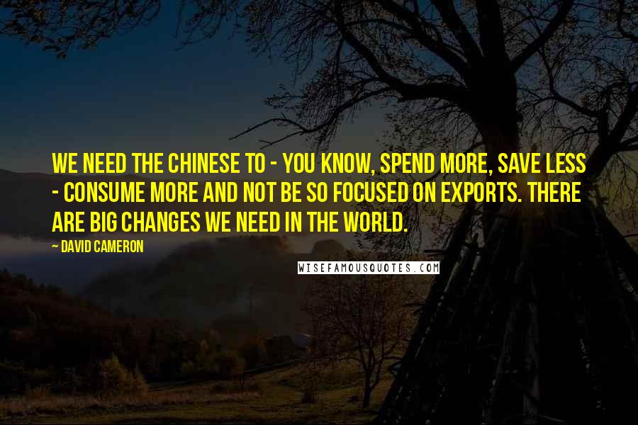 David Cameron Quotes: We need the Chinese to - you know, spend more, save less - consume more and not be so focused on exports. There are big changes we need in the world.