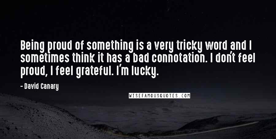 David Canary Quotes: Being proud of something is a very tricky word and I sometimes think it has a bad connotation. I don't feel proud, I feel grateful. I'm lucky.