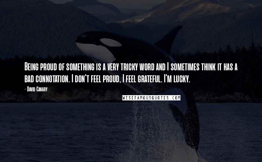 David Canary Quotes: Being proud of something is a very tricky word and I sometimes think it has a bad connotation. I don't feel proud, I feel grateful. I'm lucky.