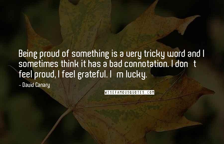 David Canary Quotes: Being proud of something is a very tricky word and I sometimes think it has a bad connotation. I don't feel proud, I feel grateful. I'm lucky.