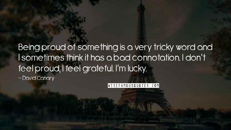 David Canary Quotes: Being proud of something is a very tricky word and I sometimes think it has a bad connotation. I don't feel proud, I feel grateful. I'm lucky.