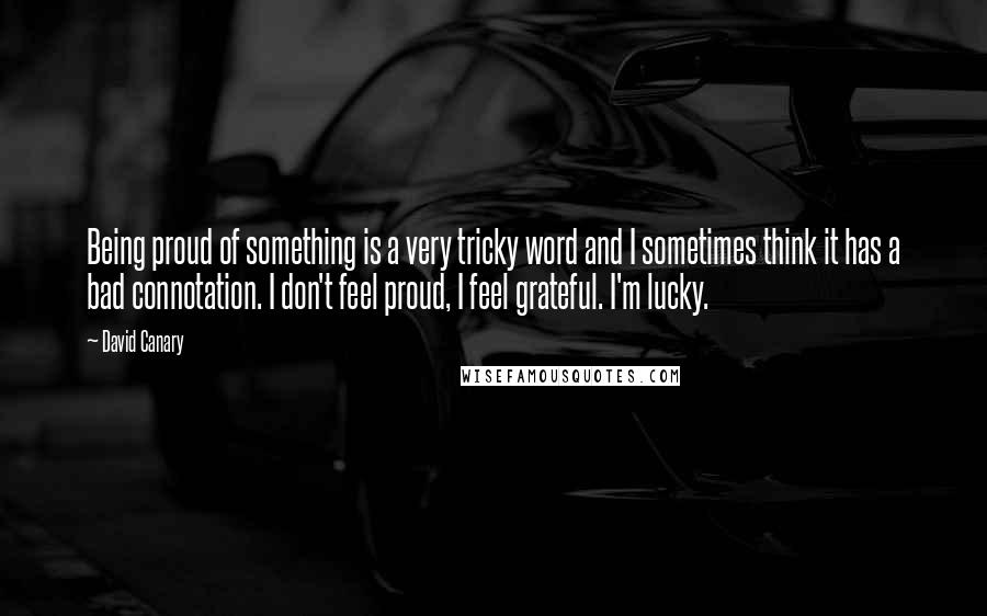 David Canary Quotes: Being proud of something is a very tricky word and I sometimes think it has a bad connotation. I don't feel proud, I feel grateful. I'm lucky.