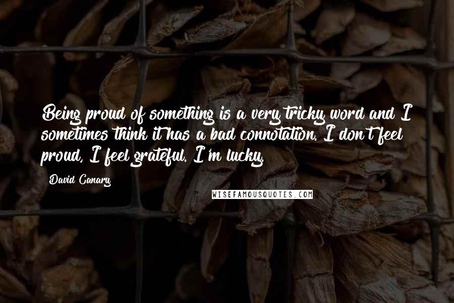 David Canary Quotes: Being proud of something is a very tricky word and I sometimes think it has a bad connotation. I don't feel proud, I feel grateful. I'm lucky.