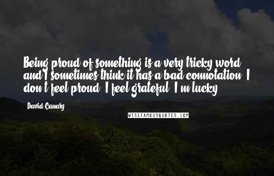 David Canary Quotes: Being proud of something is a very tricky word and I sometimes think it has a bad connotation. I don't feel proud, I feel grateful. I'm lucky.