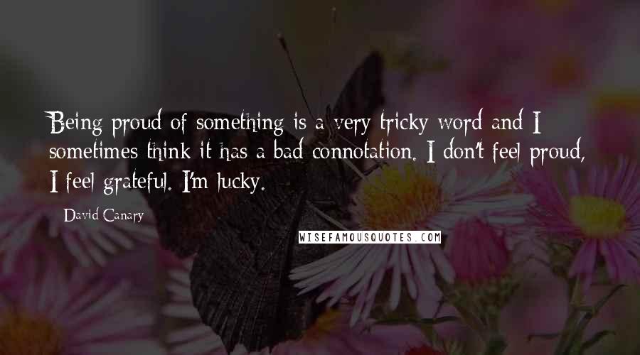 David Canary Quotes: Being proud of something is a very tricky word and I sometimes think it has a bad connotation. I don't feel proud, I feel grateful. I'm lucky.