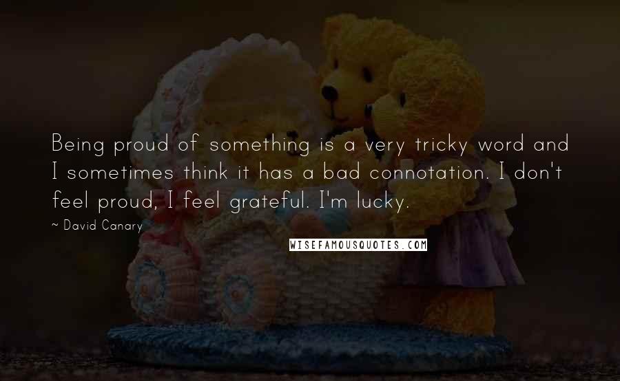 David Canary Quotes: Being proud of something is a very tricky word and I sometimes think it has a bad connotation. I don't feel proud, I feel grateful. I'm lucky.