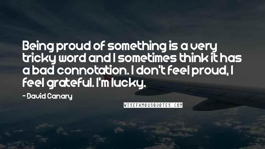 David Canary Quotes: Being proud of something is a very tricky word and I sometimes think it has a bad connotation. I don't feel proud, I feel grateful. I'm lucky.