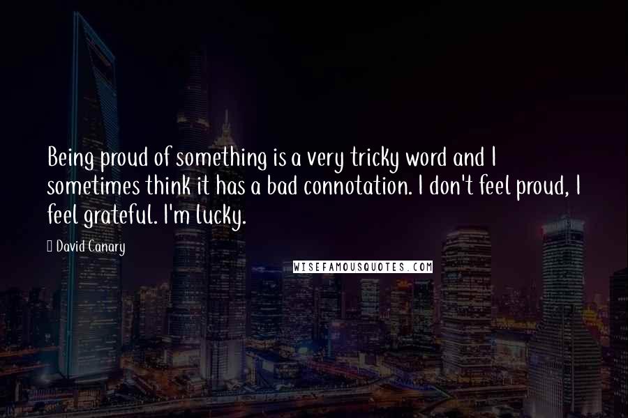 David Canary Quotes: Being proud of something is a very tricky word and I sometimes think it has a bad connotation. I don't feel proud, I feel grateful. I'm lucky.