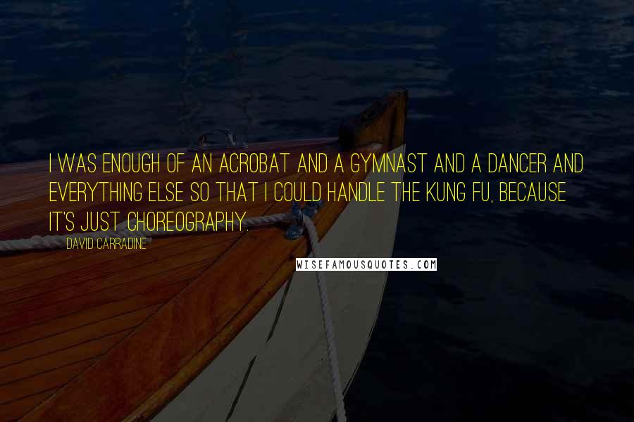 David Carradine Quotes: I was enough of an acrobat and a gymnast and a dancer and everything else so that I could handle the kung fu, because it's just choreography.