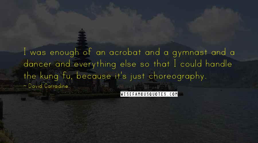 David Carradine Quotes: I was enough of an acrobat and a gymnast and a dancer and everything else so that I could handle the kung fu, because it's just choreography.