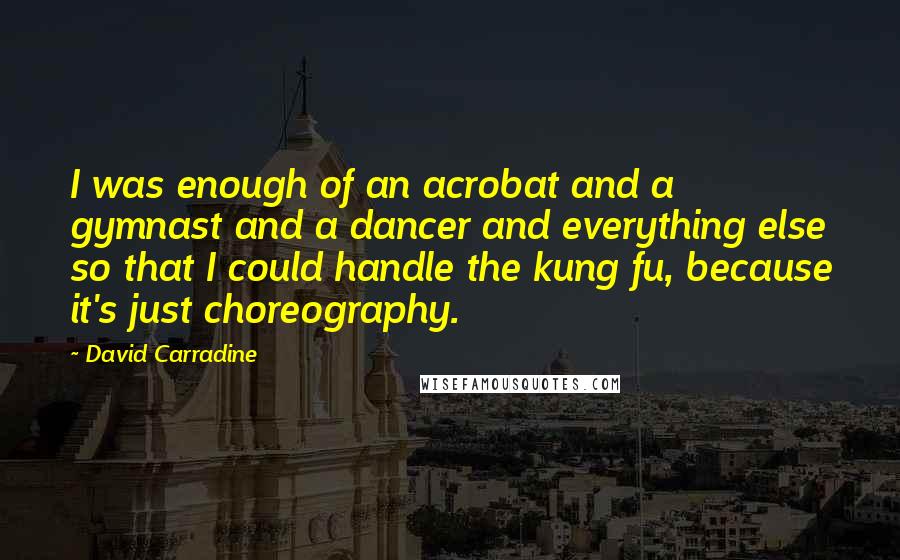 David Carradine Quotes: I was enough of an acrobat and a gymnast and a dancer and everything else so that I could handle the kung fu, because it's just choreography.